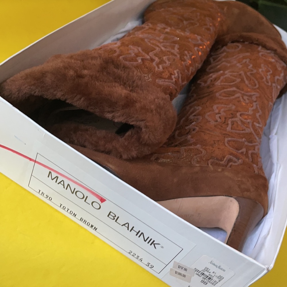 Vintage orange/brown Manolo Blahnik over the knee leather boots in original box - Picture 17 of 17
